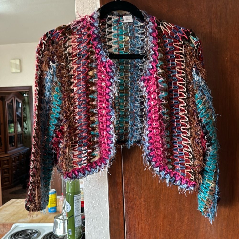 Sweet Pea Colorful Cropped Italian Cardigan 1X